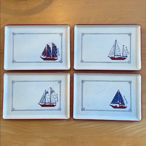 Vintage Georges Briard Nautical Set of 4 Sailboat Trays Made in Japan